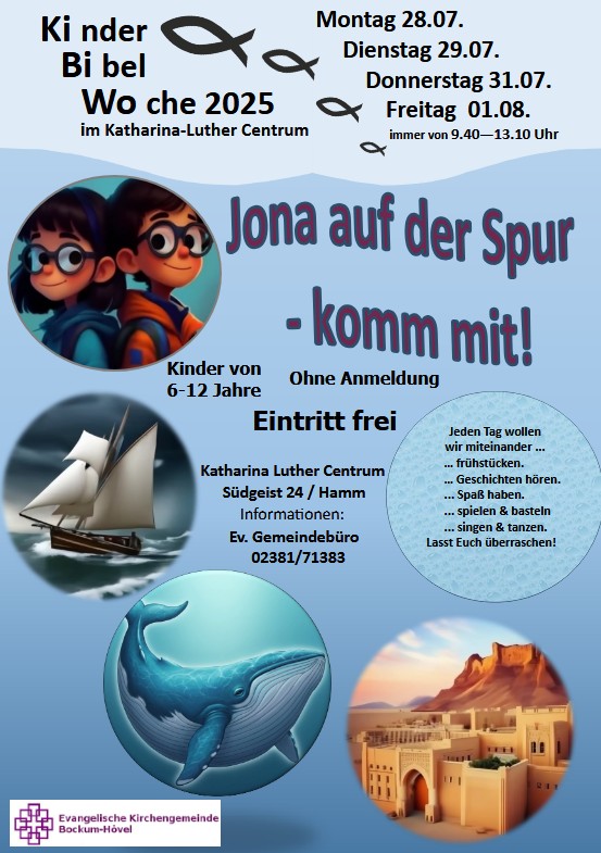 Kinderbibelwoche für Kinder von 6-12 - Jona auf der Spur - ab Mo 28.7.